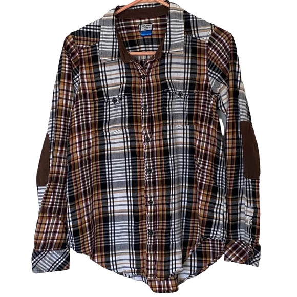 Kavu Tops Kavu Billie Jean Plaid Elbow Patch Flannel Shirt Size